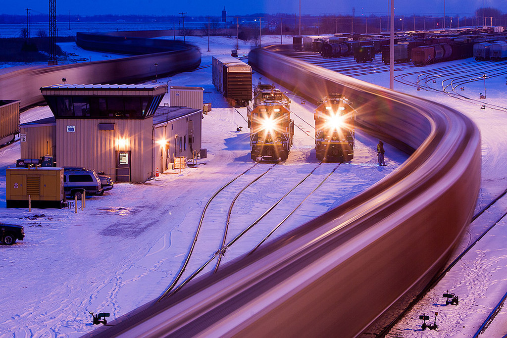 Nick Suydam by Center for Railroad Photography & Art
Via Flickr:
The BNSF yard in Galesburg, IL provides the scene for a departing train on a crisp winter night.